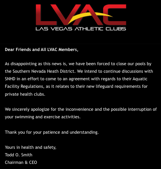 LVAC pool closure letter