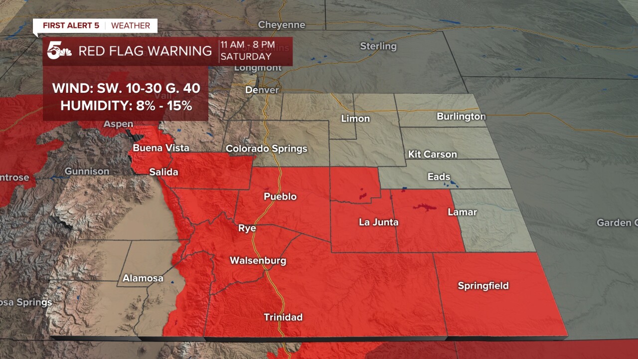 Red Flag Warnings will be in effect on Saturday in southern Colorado