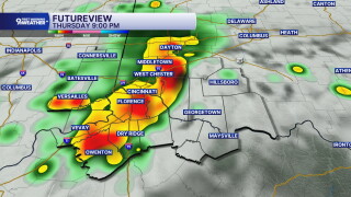 Thursday storms by 9 p.m. 