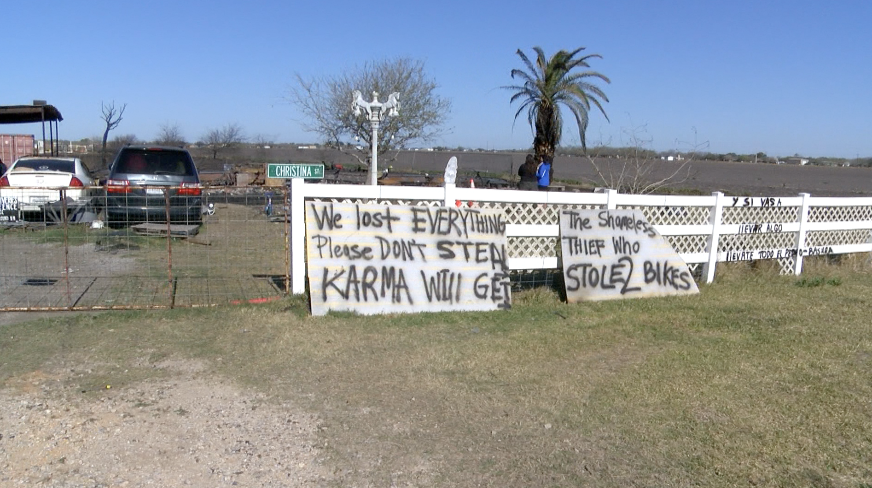 Message to thief: poster boards put outside fire remains in Robstown after thief takes bikes