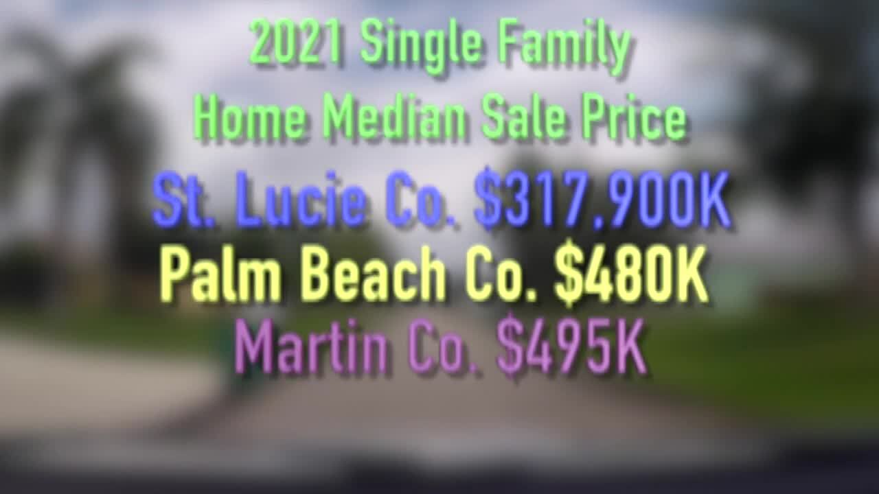 2021 Single Family Home Median Sale Price for St. Lucie, Palm Beach and Martin counties