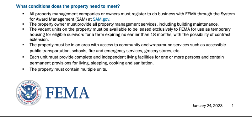 FEMA LEASING AND REPAIR PROGRAM