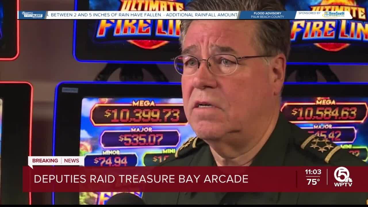 St. Lucie County Sheriff Ken Mascara describes raise at Treasure Bay Arcade in Fort Pierce. Sept. 26, 2023