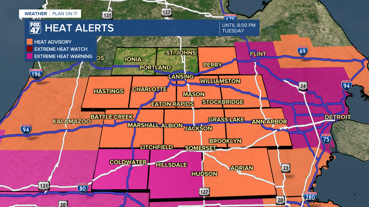 Heat Alerts in Michigan Tuesday 06/24
