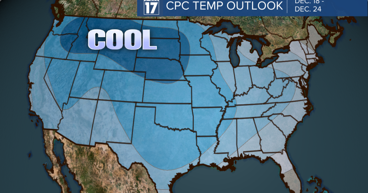 Cooler than average temperatures anticipated toward the end of December
