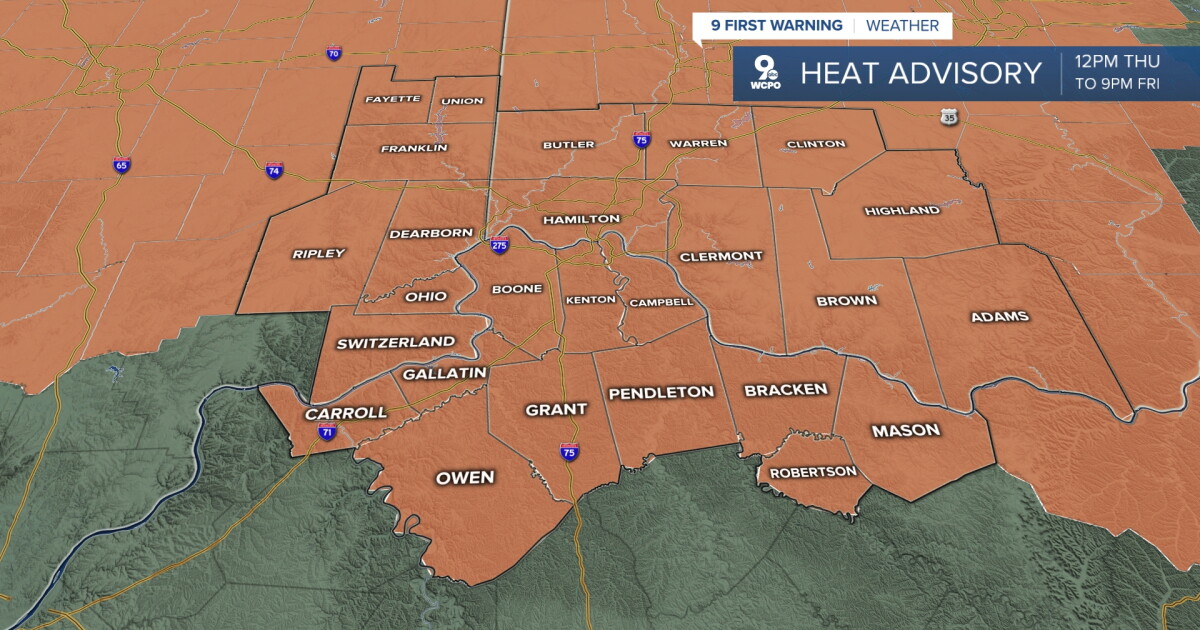 Heat Advisory for Thursday with feels-like temps over 100 degrees