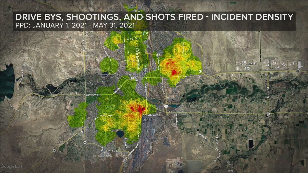 Drive bys, shootings, and shots fired incident density