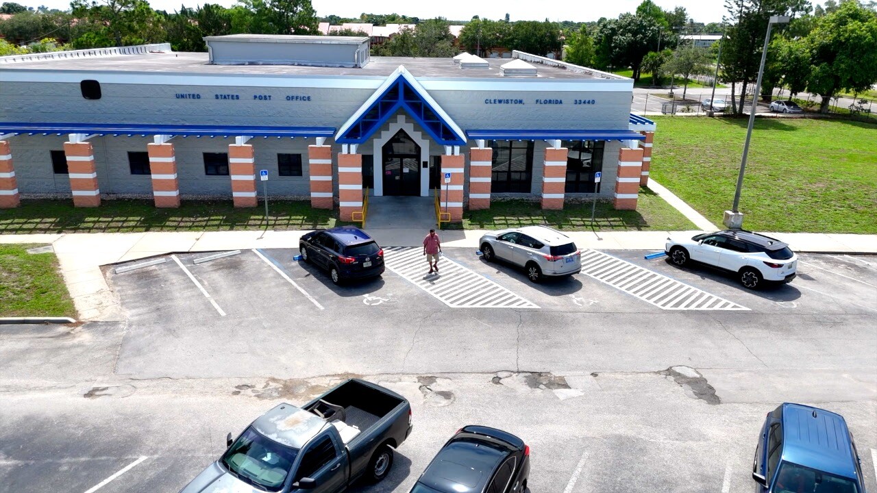 Aerial view of potholes outside the post office