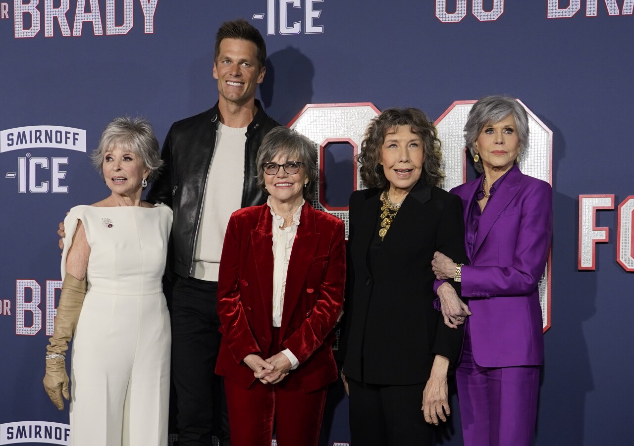 Tom Brady poses with Rita Moreno, Sally Field, Lily Tomlin and Jane Fonda at '80 for Brady' premiere in Los Angeles, Jan. 31, 2023