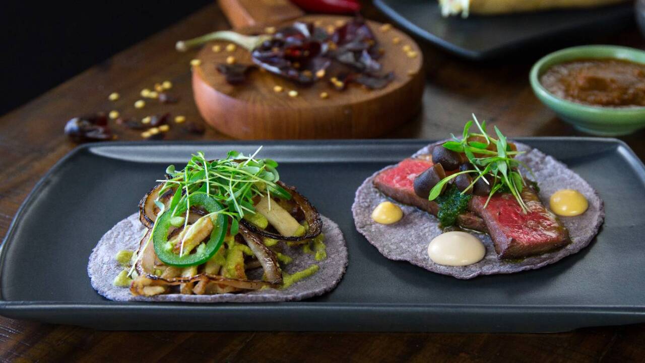 Green Chile Chicken Taco and Texas Wagyu Cap Steak Taco.