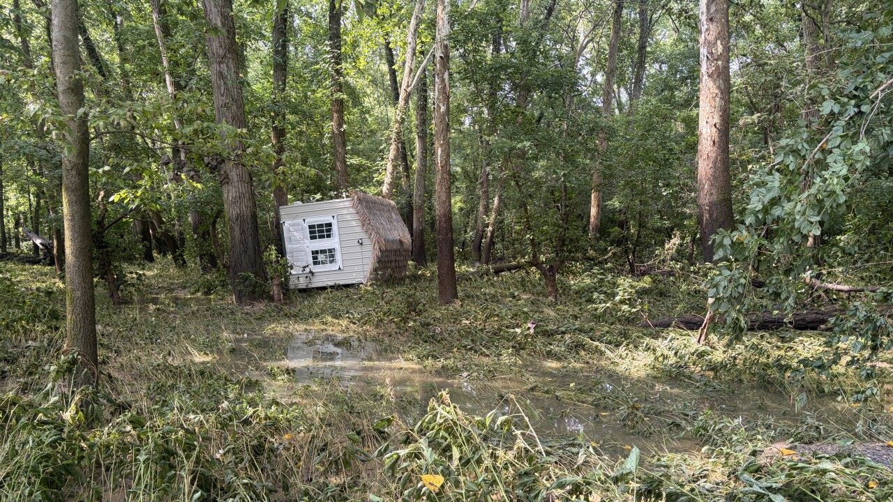 Harrison flood shack on side