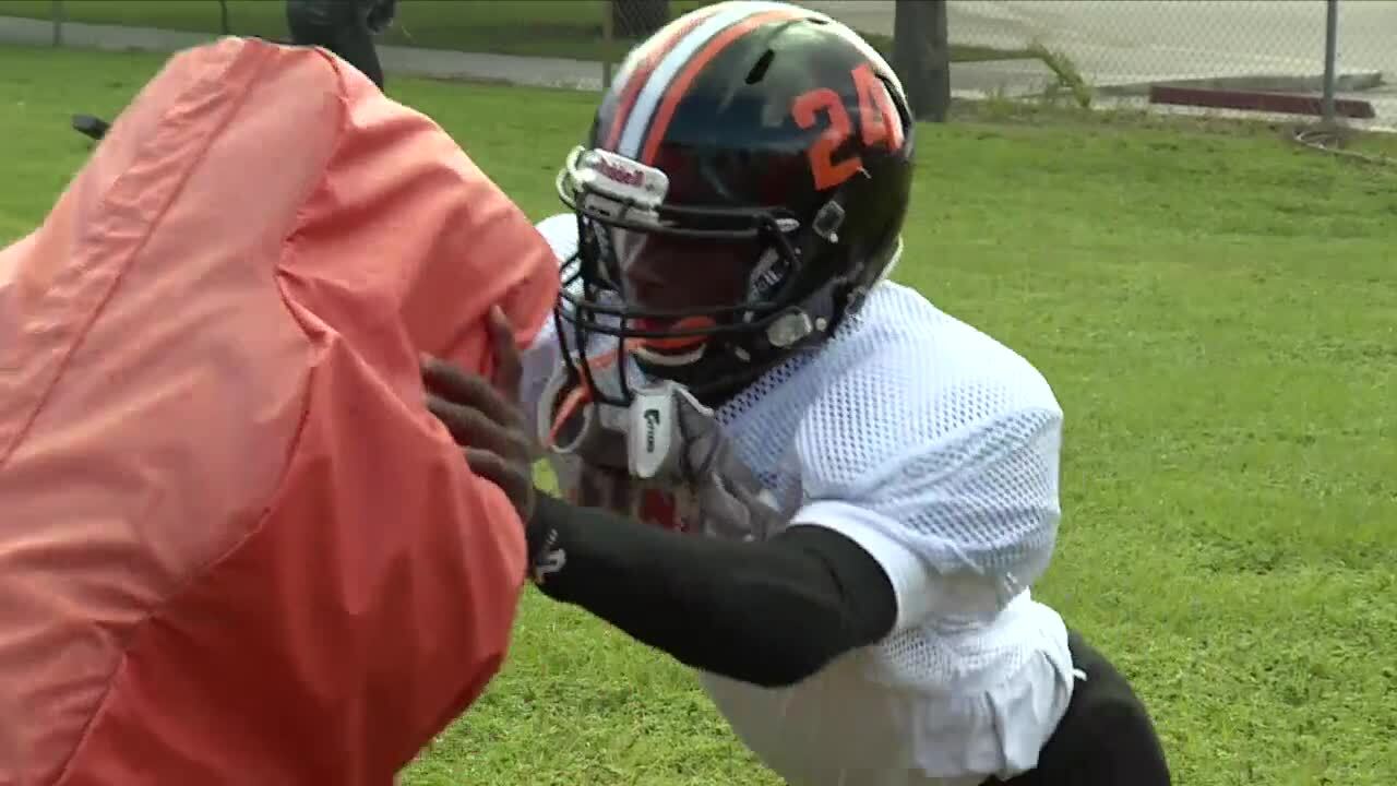 Tyrell Barr, a deaf football player at John I. Leonard High School, participates in drills on Sept. 20, 2023.jpg