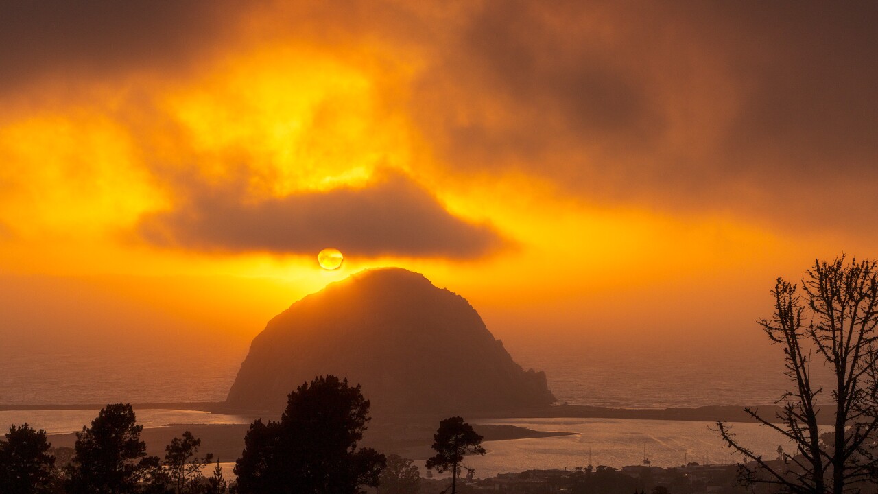 Sunset Over Morro Bay and Rock, Morro Bay, San Luis Obispo County, California