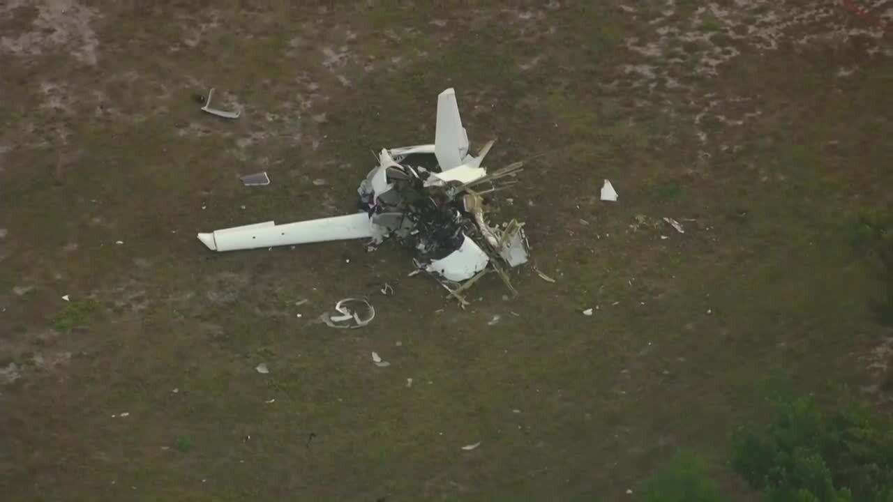 Chopper 5 view of small plane crash at Palm Beach County Park Airport in Lantana, March 6, 2023