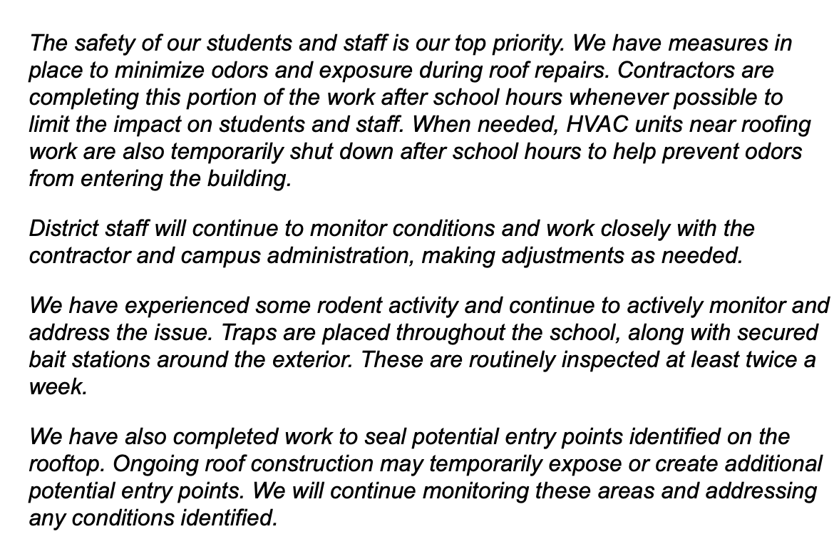 district's response roof and rat