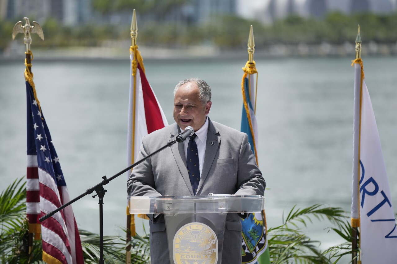 U.S. Secretary of the Navy Carlos Del Toro speaks during Miami Fleet Week announcement, July 14, 2023