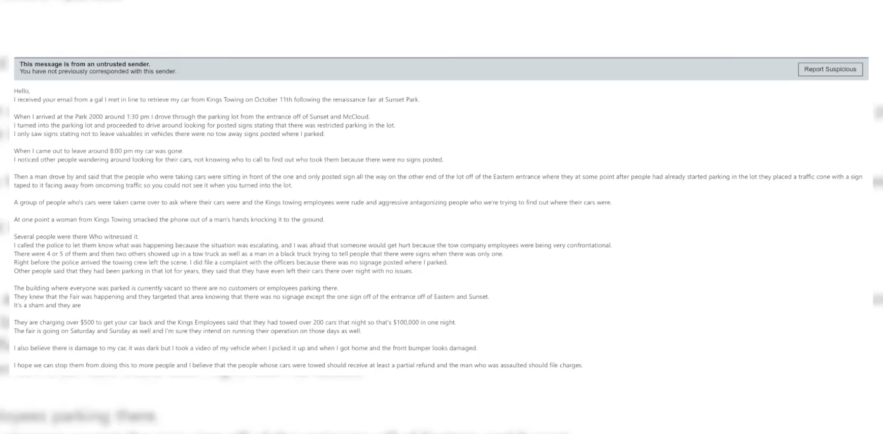 Viewer email about towing