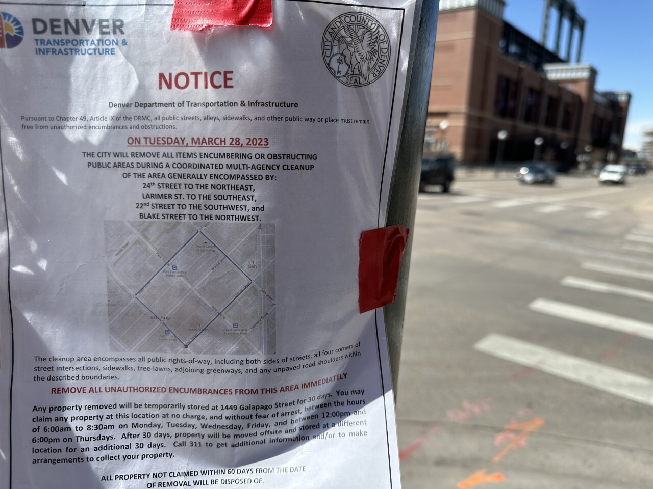 Homeless camp sweep notice