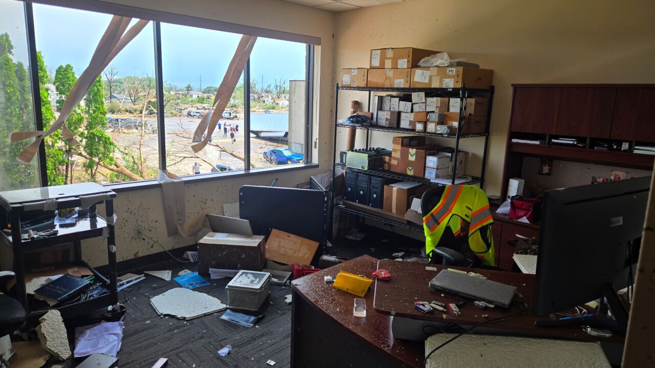 Storm damages office building in Menasha on 4th Street