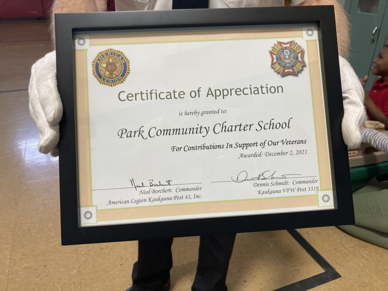 Certificate of Appreciation for Park Community Charter School