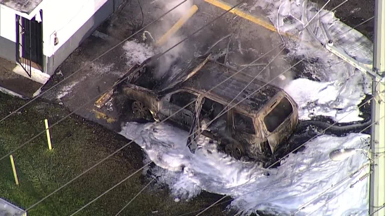 SUV fire near gas station