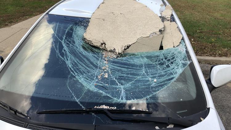 This car was damaged when plaster from Terrace Plaza Hotel fell on it in October 2018.