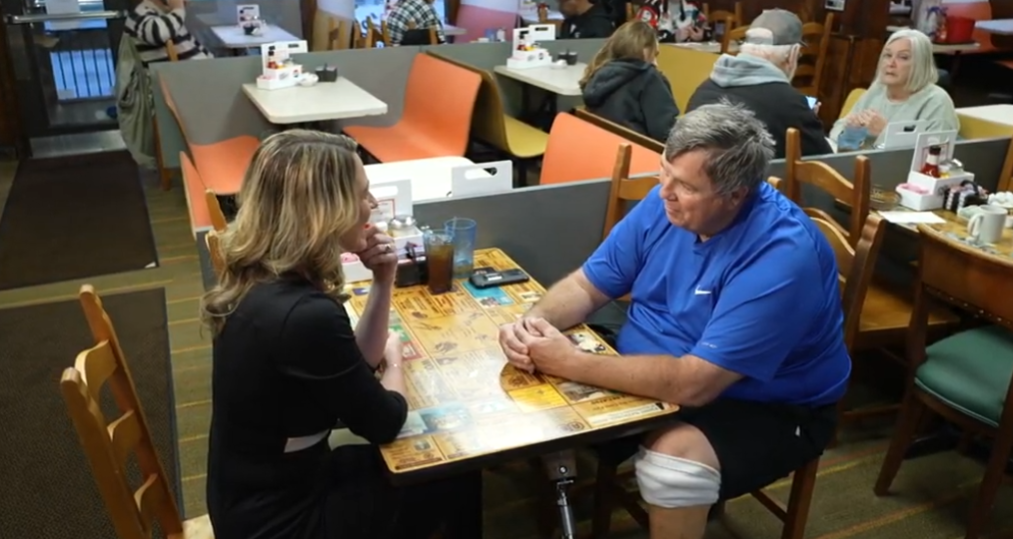 Chatting with patron, Tim of Colerain