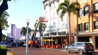 Photo of the Richards building with the Edison theatre in the background