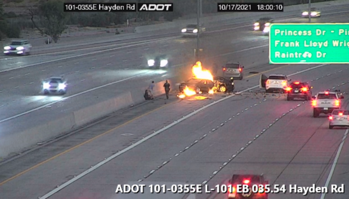 Loop 101 car fire and crash