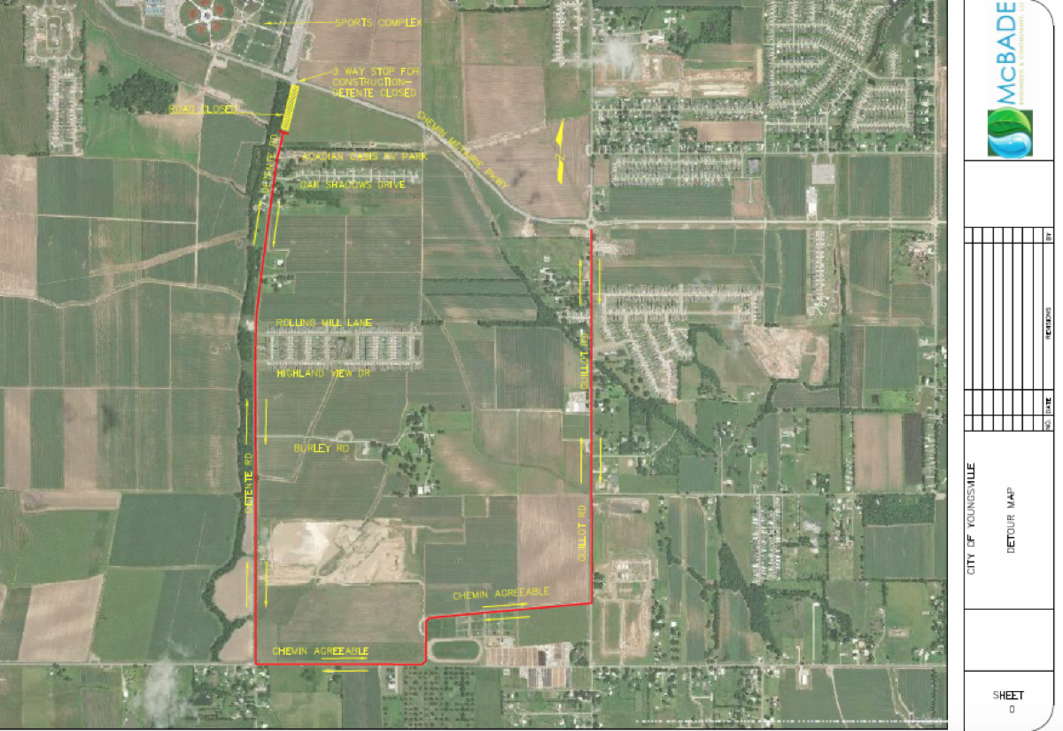 Youngsville detour map roundabout construction