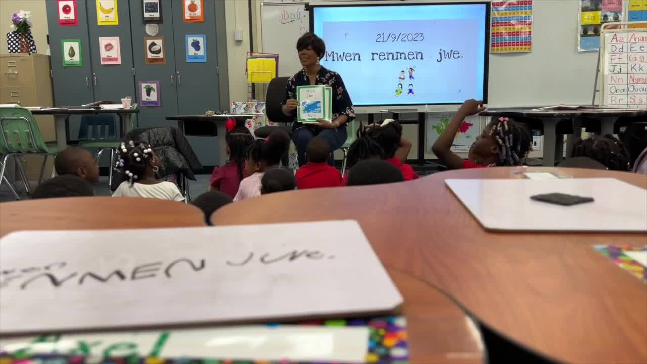 Teacher at Indian Pines Elementary School teaches Creole to students