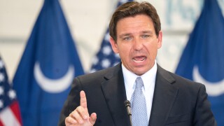 Florida Governor and Republican presidential candidate Ron DeSantis speaks during a press conference at the Celebrate Freedom Foundation Hangar in West Columbia, S.C. July 18, 2023. 