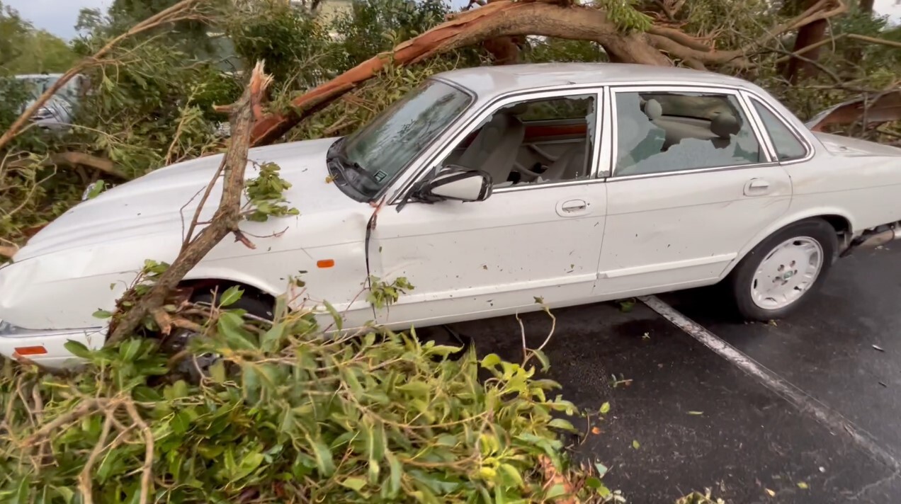 Tree branch on top of car at Sanctuary Cove in Palm Beach Gardens on April 29, 2023