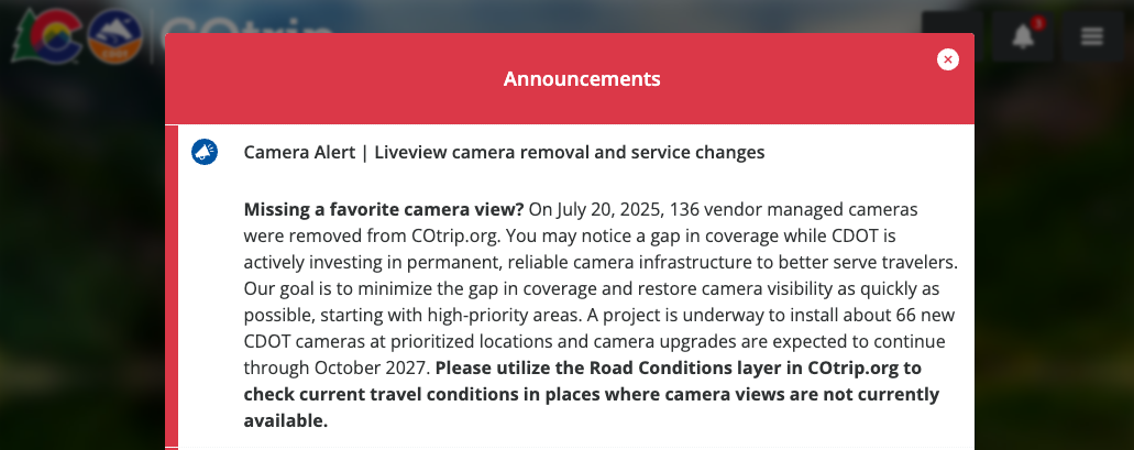 Colorado Department of Transportation_message about cameras