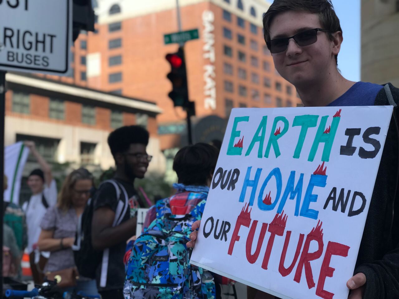Crowd of protesters for climate change in Milwaukee