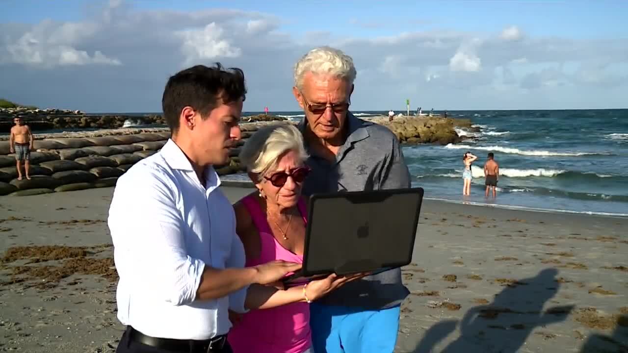 WPTV reporters Joel Lopez shows Jill Ofer and Ed Zyber video of trash dumped in the ocean during Boca Bash. April 29, 2024
