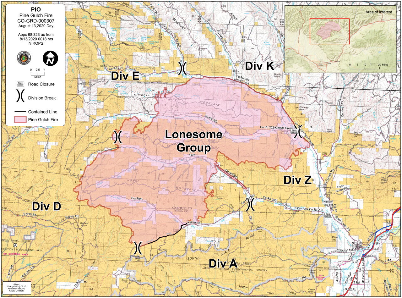 Pine Gulch Fire map as of August 13 2020