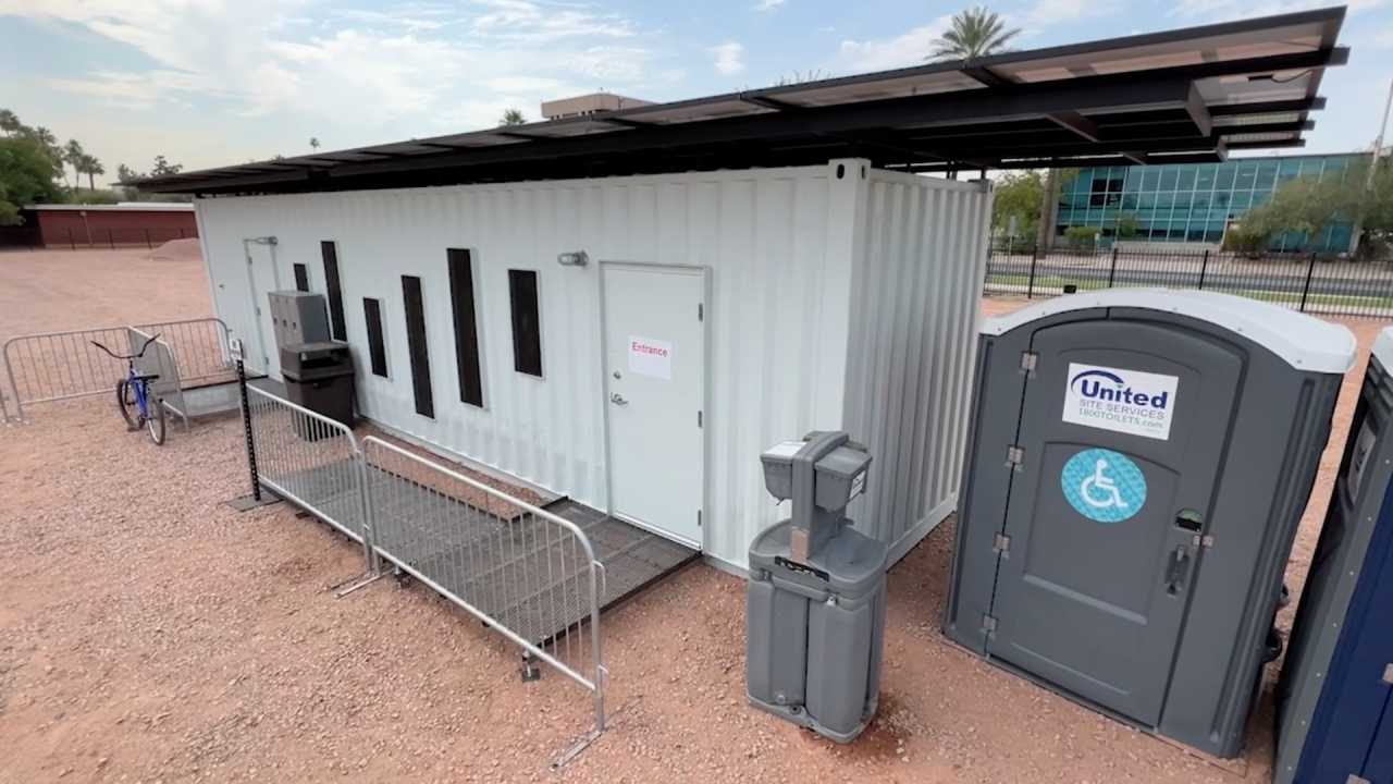 A shipping container repurposed as a cooling center