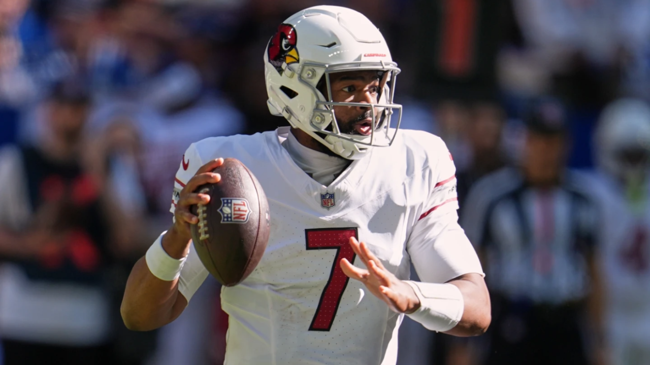 Arizona Cardinals' Jacoby Brissett throws during the second half of an NFL football game against the Indianapolis Colts, Sunday, Oct. 12, 2025, in Indianapolis.