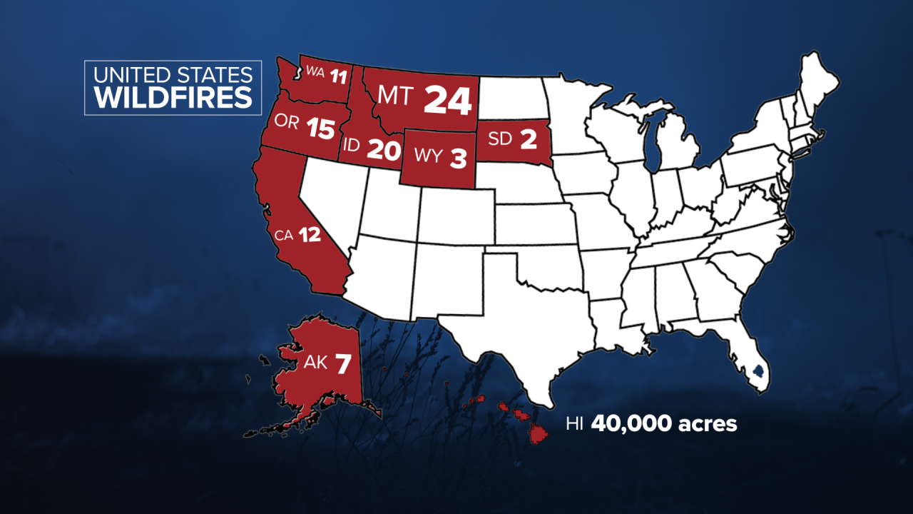 States with multiple large active wildfires on Aug. 5