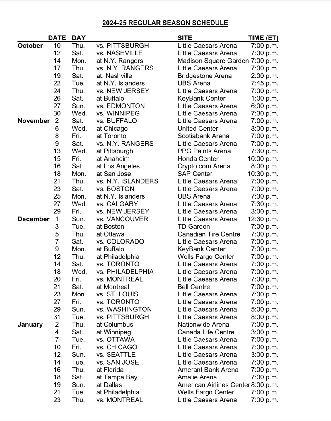 Detroit Red Wings unveil 2024-25 schedule; home opener set for Oct. 10 detroit-red-wings-unveil-2024-25-schedule-home-opener-set-for-oct-10