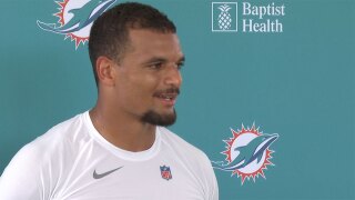 Miami Dolphins safety Minkah Fitzpatrick speaks to the media on July 28, 2025.