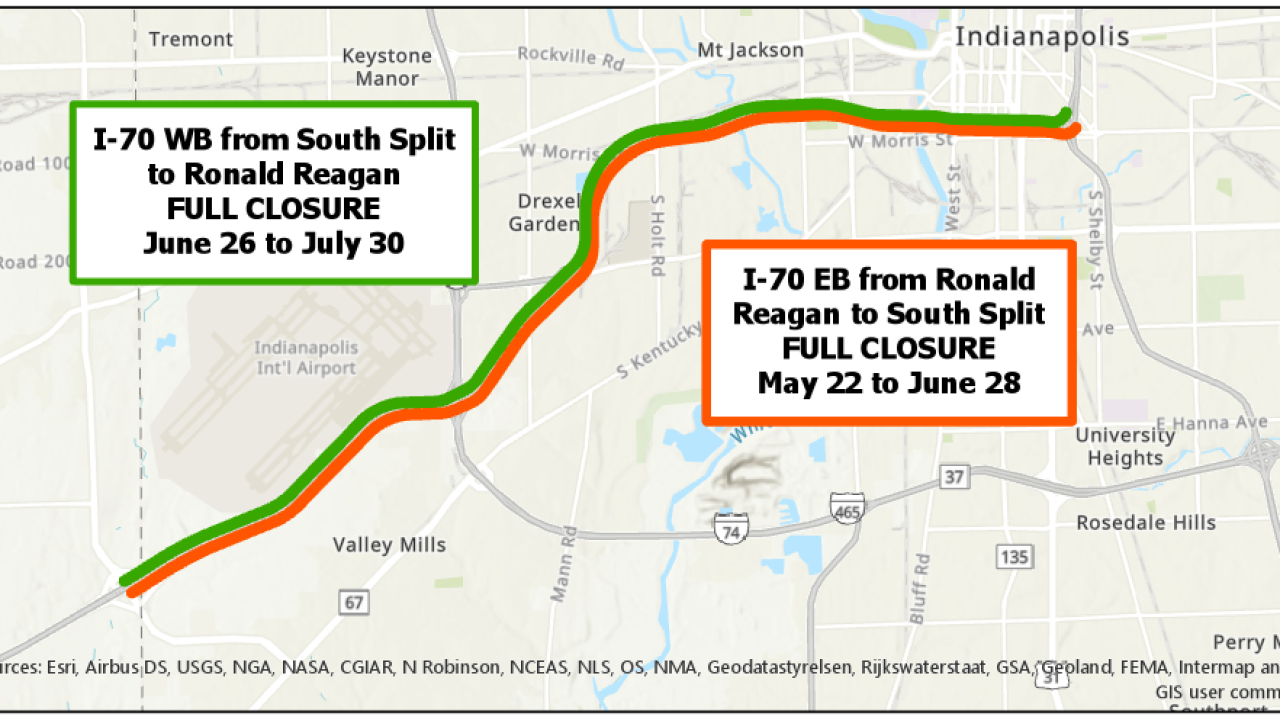 Ronald Reagan Parkway Indiana Map INDOT closing I 70 in both directions from South Split to Ronald 