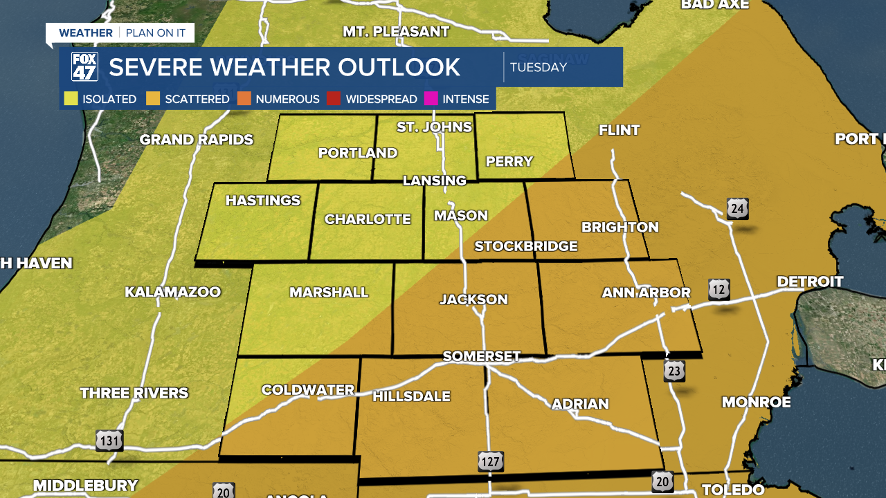 Slight Risk for Severe Storms for Hillsdale, Jackson, and Ingham Counties Today