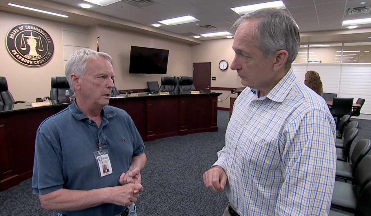 Dearborn County Commission President Jim Thatcher speaks with I-Team reporter Craig Cheatham