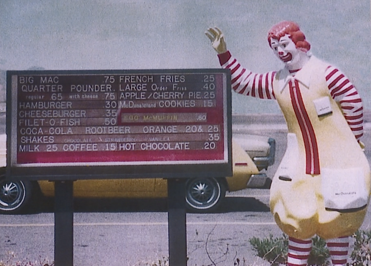 First McDonald's drive thru menu board with Ronald McDonald