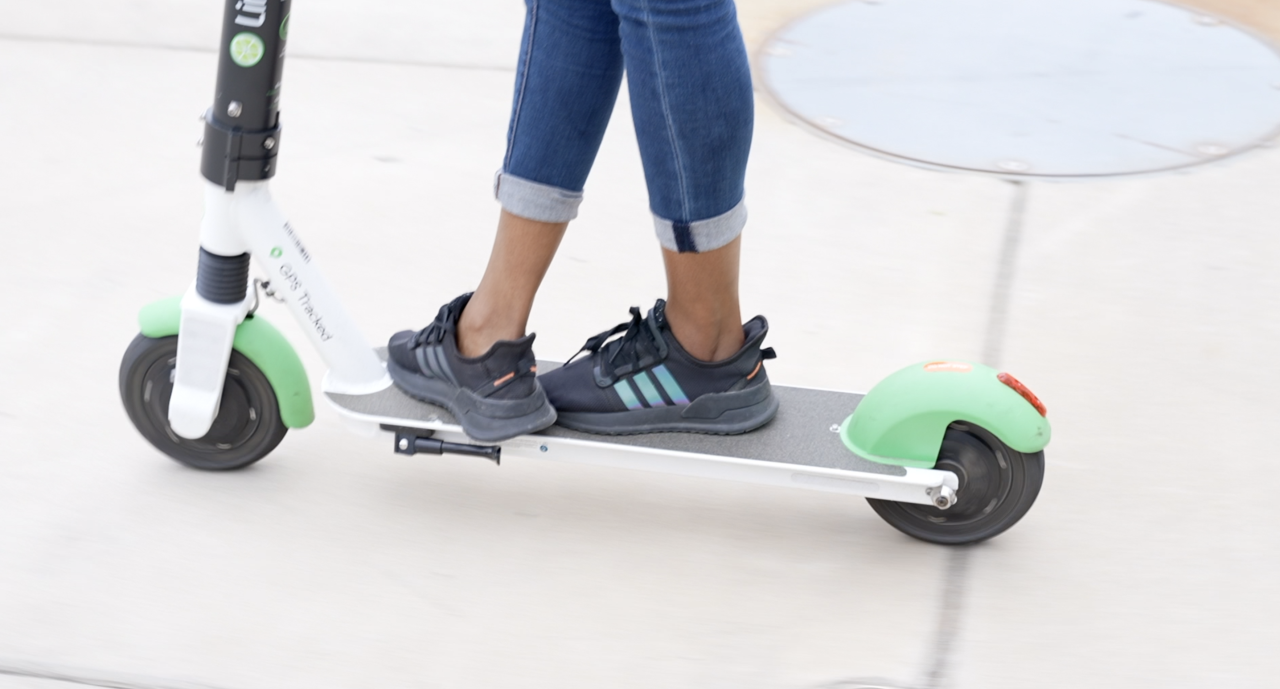 Riding on a lime scooter