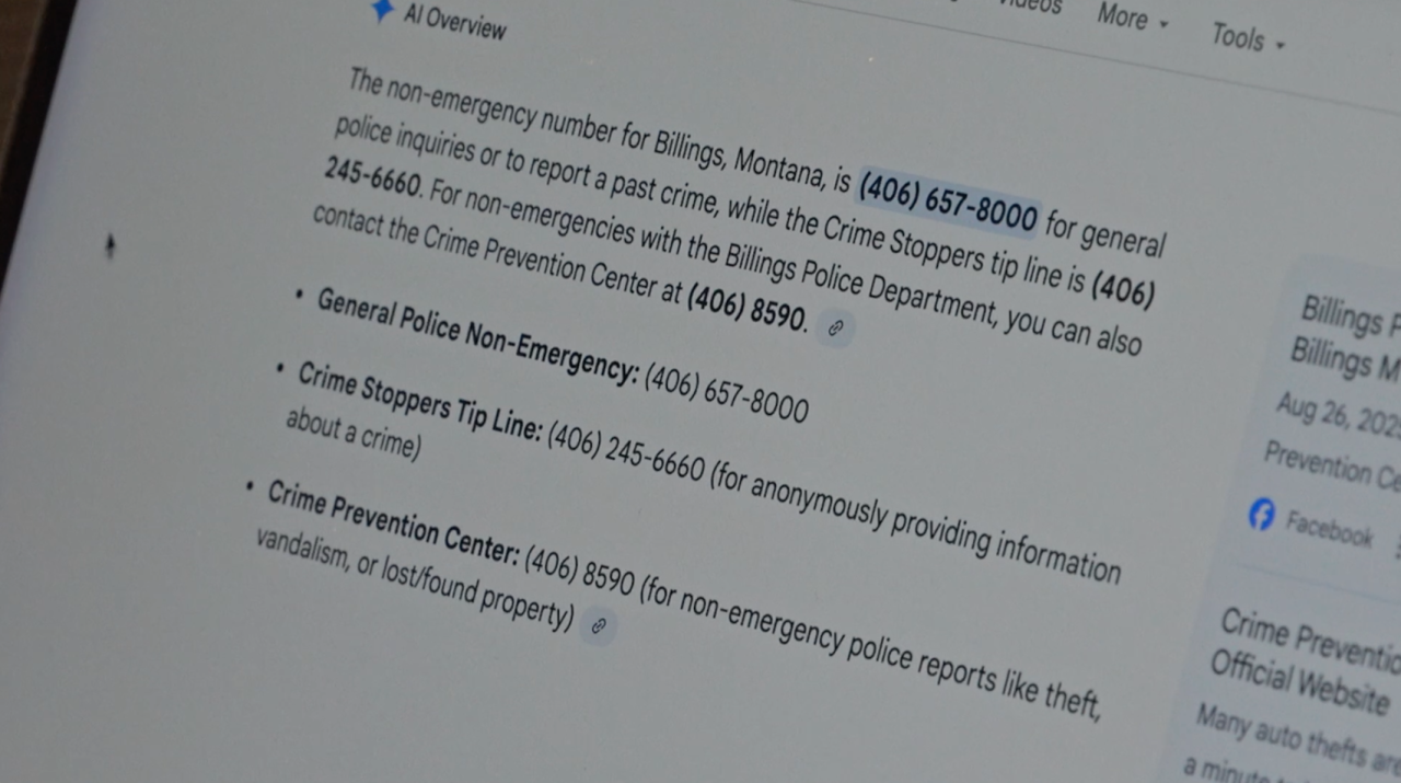 Google AI search, "non emergency number, Billings, MT"