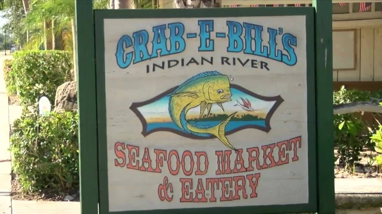 Crab-E-Bill's Seafood Market & Eatery sign in Sebastian