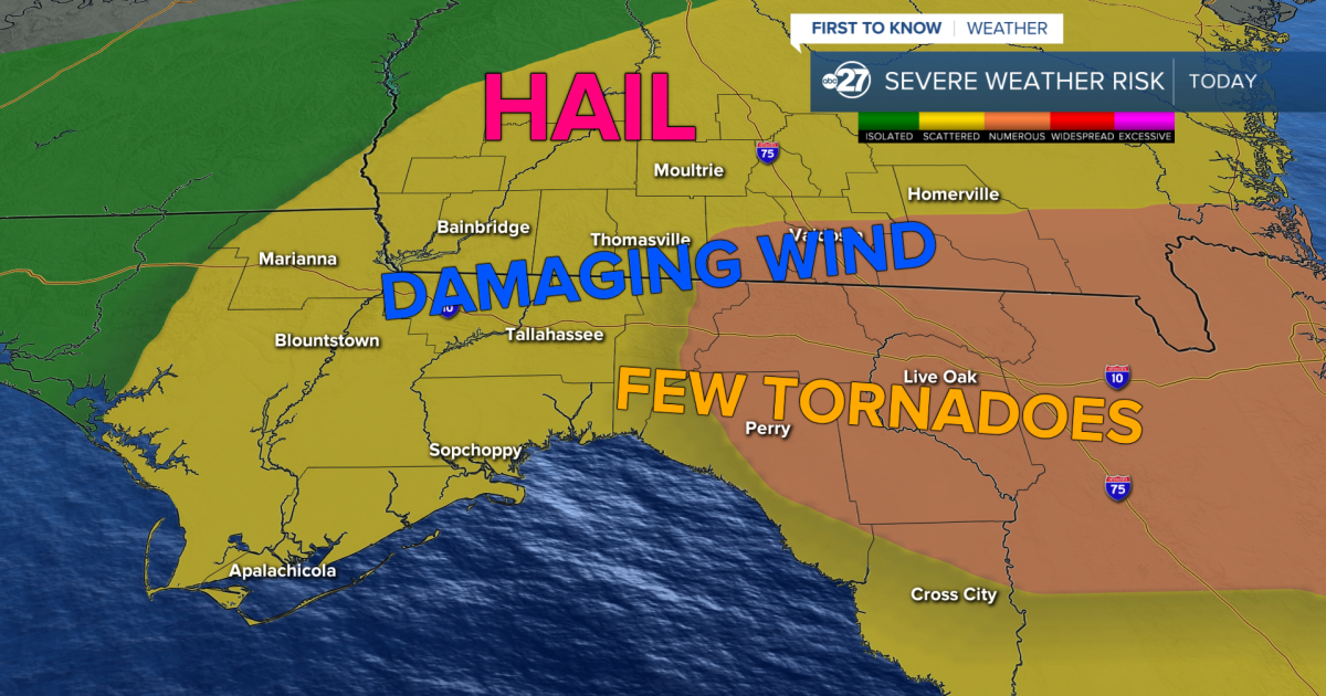 Severe storms could contain hail, damaging wind, and a few tornadoes Friday